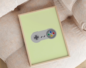 Retro Gaming Controller Wall Art Print – Minimal Gamer Decor Poster for Games Room, Bedroom, Office or Gift for Video Game Fans