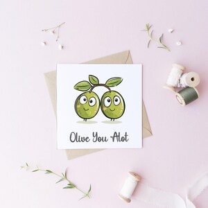 Carte de voeux Olive You A Lot - Saint Valentin, cartes d'anniversaire - Carte de typographie amusante Enveloppe recyclée