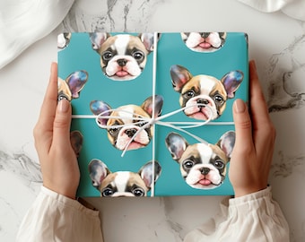 Französische Bulldogge Geschenkpapier Süßer Hund Geschenkverpackung für Geburtstage, Weihnachten, Haustierliebhaber, Kinder, Partybedarf, Welpen-Themen-Geschenkverpackung