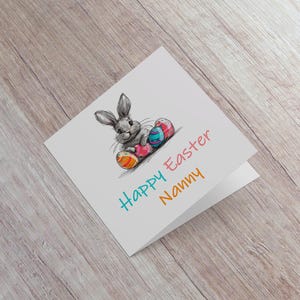 Happy Easter Nanny Greetings Card - Easter Cards - Typography Card Recycled Envelope Cardstock New Parents - Bunny Rabbit