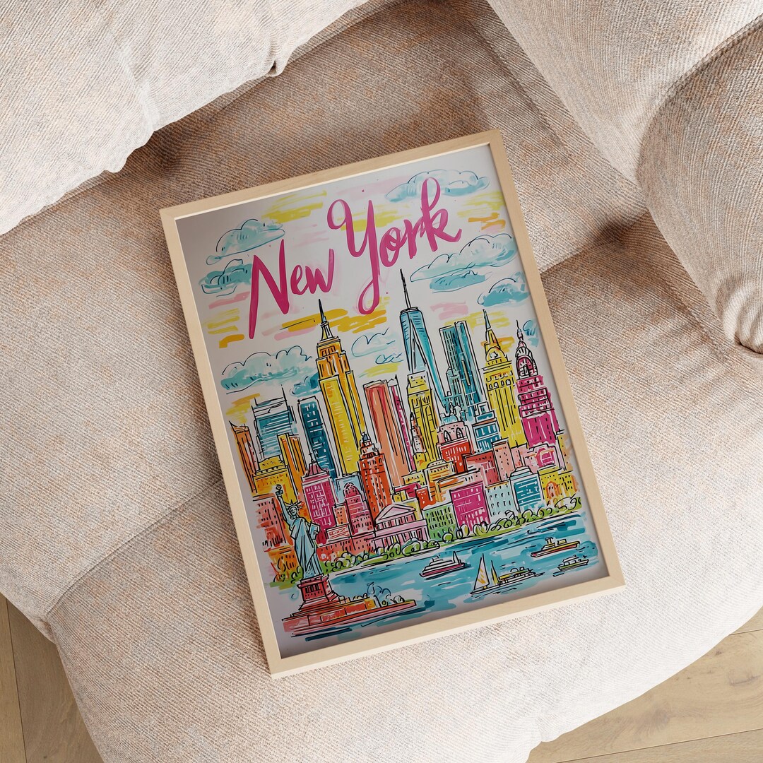 NYC Skyline Art Print | Colorful New York City Travel Poster - Etsy
