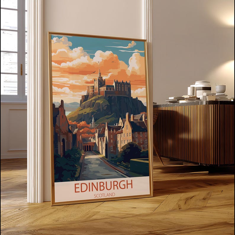 Edinburgh Scotland Travel Poster Print | Castle Rock Wall Art | Vintage ...