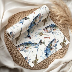 Papel de regalo de pesca: papel de regalo para lubinas y cañas para papá, pescadores, Día del Padre, cumpleaños, amantes de la naturaleza y regalos de Lake House. imagen 5