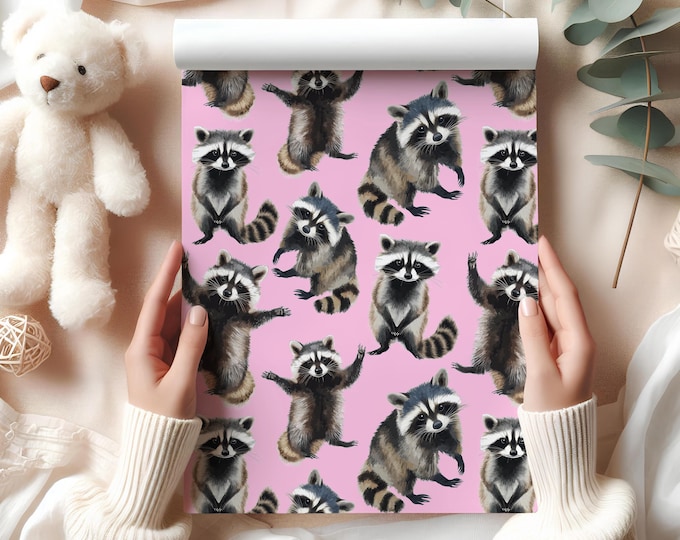 Cute Raccoon Wrapping Paper Sheet – Adorable Animal Gift Wrap for Birthday, Wedding, Baby Shower or Special Occasion