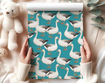 Goose Wrapping Paper Sheet – Quirky Farm Animal Gift Wrap for Birthday, Country Weddings, Baby Showers, Rustic Parties & Special Events