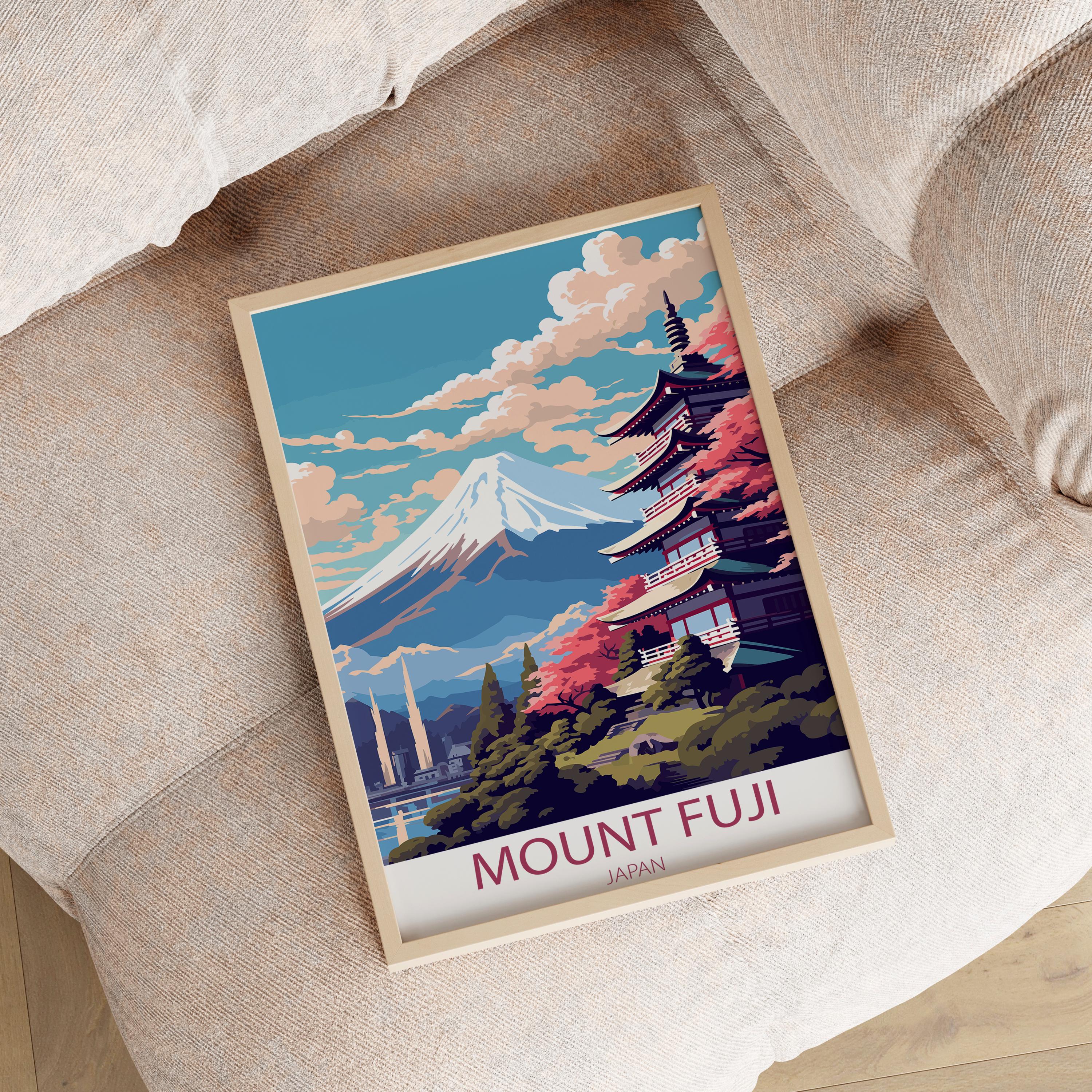 Mount Fuji Japan Travel Poster Print | Pagoda Cherry Blossom Wall Art ...