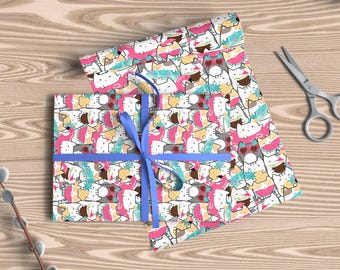 Kitty Cat Wrapping Paper - Stationery - Cute Gift Wrapping for Childrens Birthday Parties - Gifts For Kids