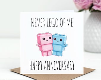 Never Lego Greetings Card - Valentines Day, Anniversary Cards - Fun Typography Card Recycled Envelope Cardstock