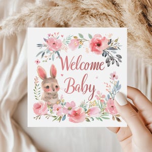 Welcome Baby Greetings Card - New Baby Cards - Typography Card Recycled Envelope Cardstock New Parents - Bunny