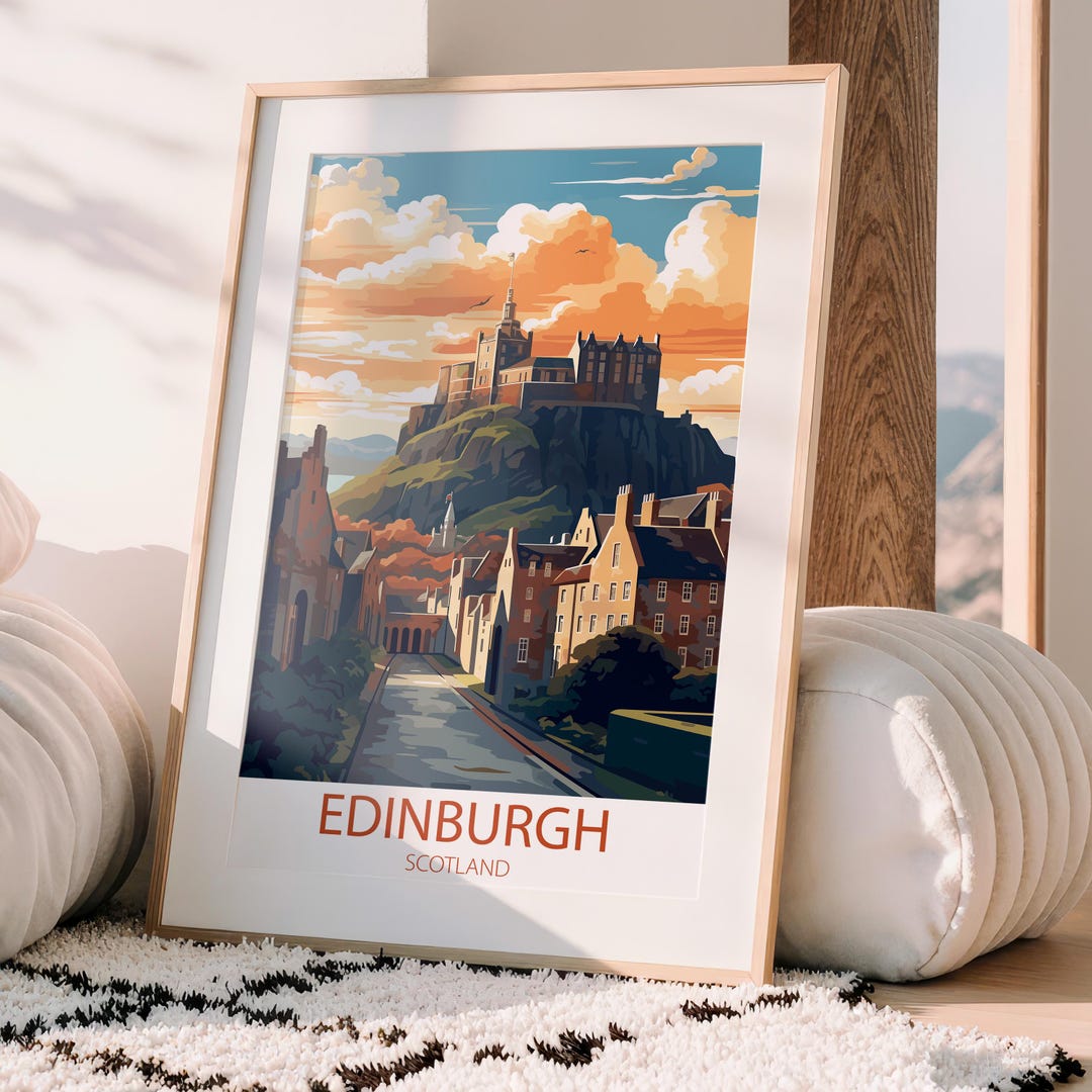 Edinburgh Scotland Travel Poster Print | Castle Rock Wall Art | Vintage ...