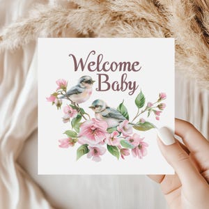Welcome Baby Greetings Card - New Baby Cards - Typography Card Recycled Envelope Cardstock New Parents - Birds