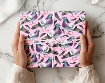 Pigeon Wrapping Paper Sheet – Funny Bird Gift Wrap with Feathers for Birthday, Anniversary, Wedding, Urban Lovers & Special Occasions