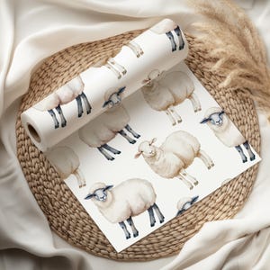 Sheep Wrapping Paper Farm Animal Gift Wrap Cute White Sheep Design for Birthdays Baby Showers Kids Parties Rustic Country Style