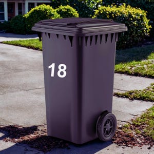 4 x Wheelie Bin Stickers - Numbers Decals Stickers - Bin Numbers for Wheelie Bins Custom Wheelies Bins Personalised Number Sticker