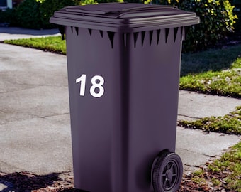 4 x Wheelie Bin Stickers - Numbers Decals Stickers - Bin Numbers for Wheelie Bins Custom Wheelies Bins Personalised Number Sticker
