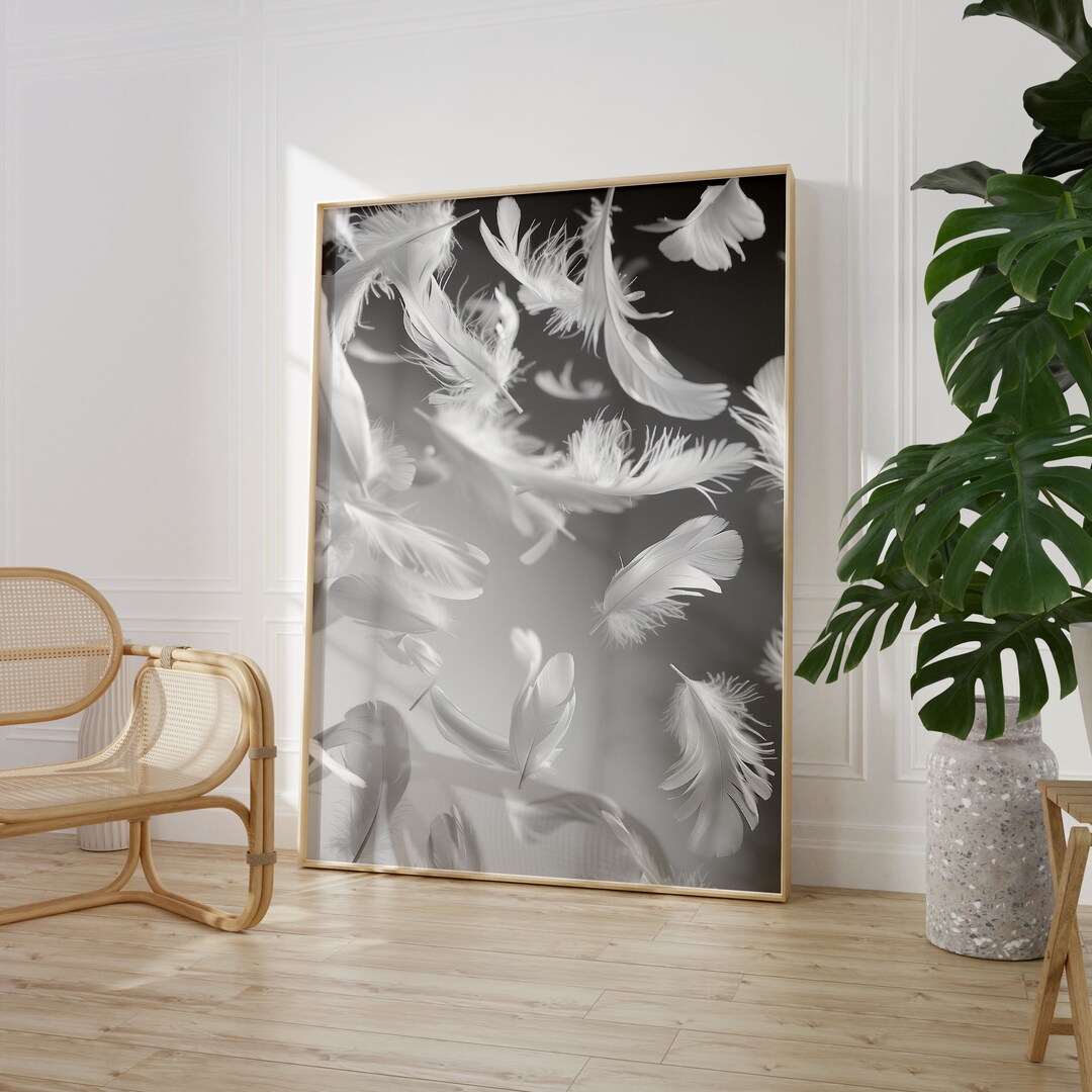 Black & White Feathers Print Poster Wall Art Maxi Home Decor Unframed ...