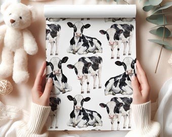 Cute Cow Wrapping Paper Sheet – Farm Animal Gift Wrap for Kids Birthday, Baby Shower, Country Weddings, Rustic Parties & Special Gifts