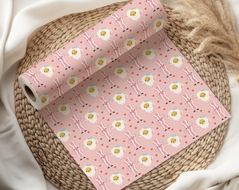 Cute Eggs and Bacon Pink Wrapping Paper with Hearts – Fun Food Gift Wrap for Birthdays, Baby Showers, Valentine’s, Special Occasions W121