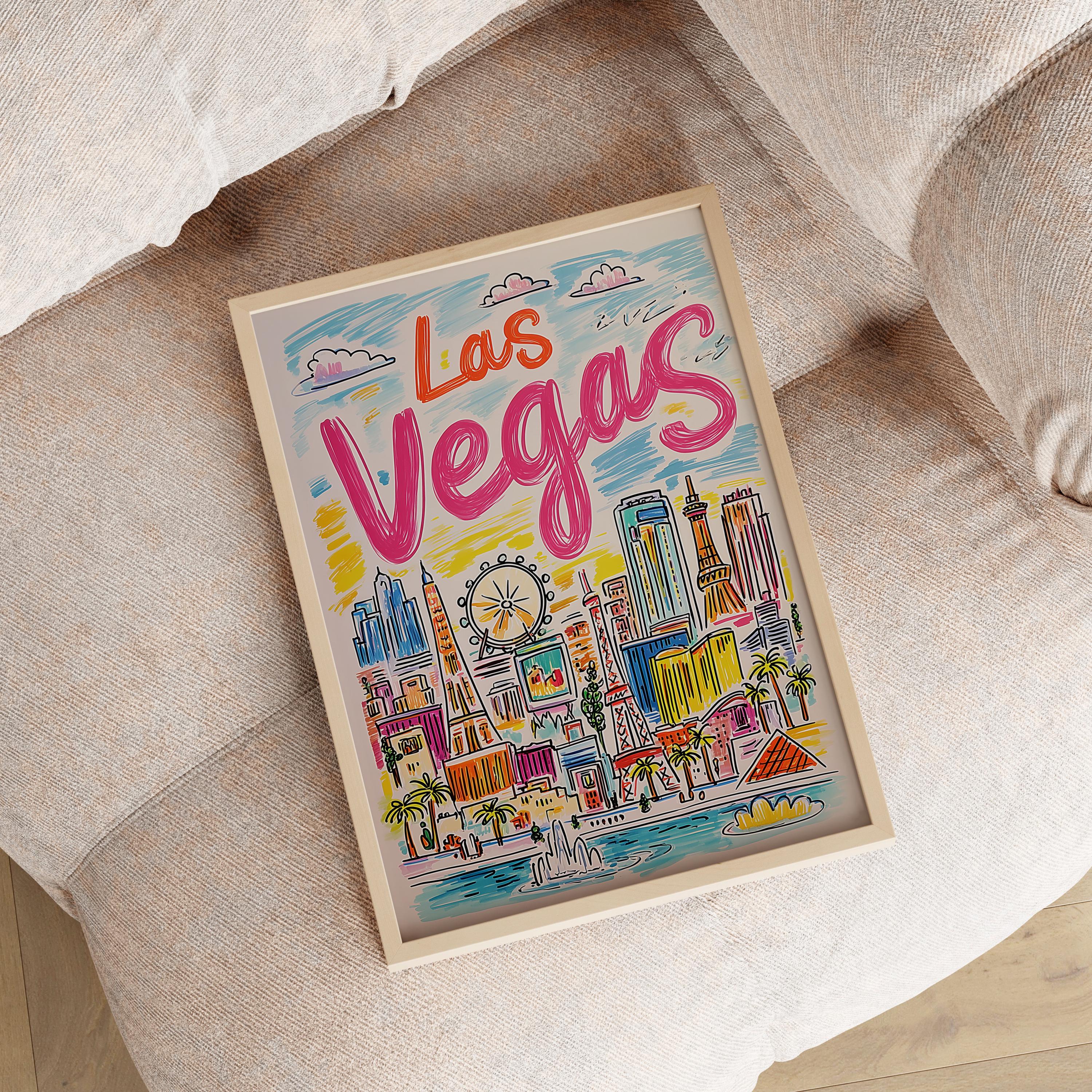 Las Vegas Travel Print | Whimsical City Sketch Art - Etsy