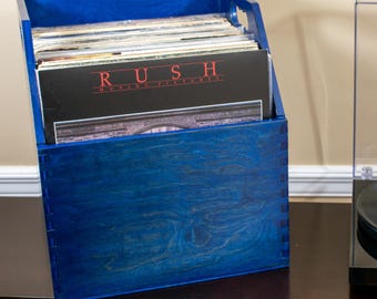 Vinyl Record Crate – High Wall LP Storage Box – Flip Through Album Organizer – Protective Record Storage - Blue - Engravings Available!