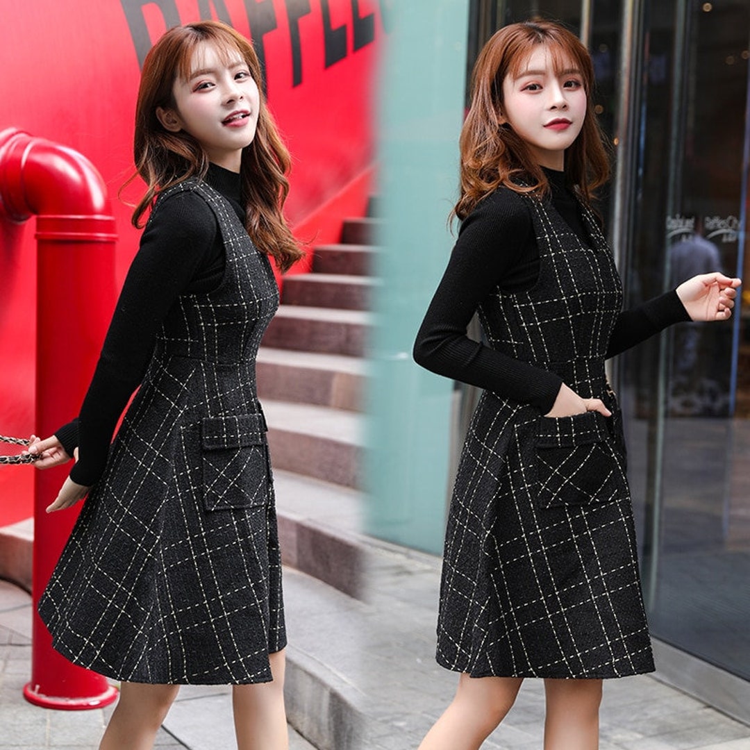 Wool Winter Dress Black Winter Dress Wool Plaid Dress With - Etsy