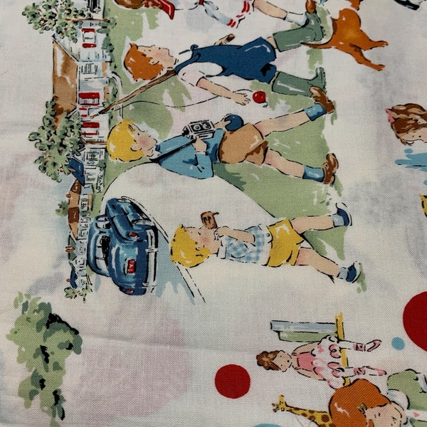 1/2 Yd Vintage Alexander Henry Sage Glen Kids Retro  Print Cotton Fabric 2807