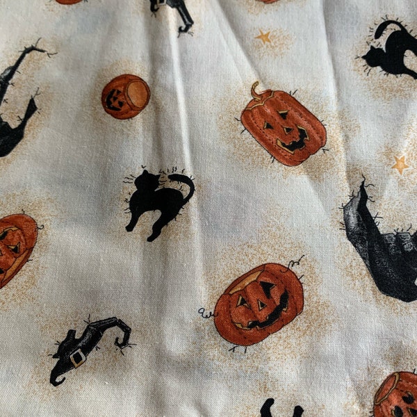 1/2 Yd Daisy Kingdom Halloween Broomzelda Hat & Pumpkins Cotton Fabric