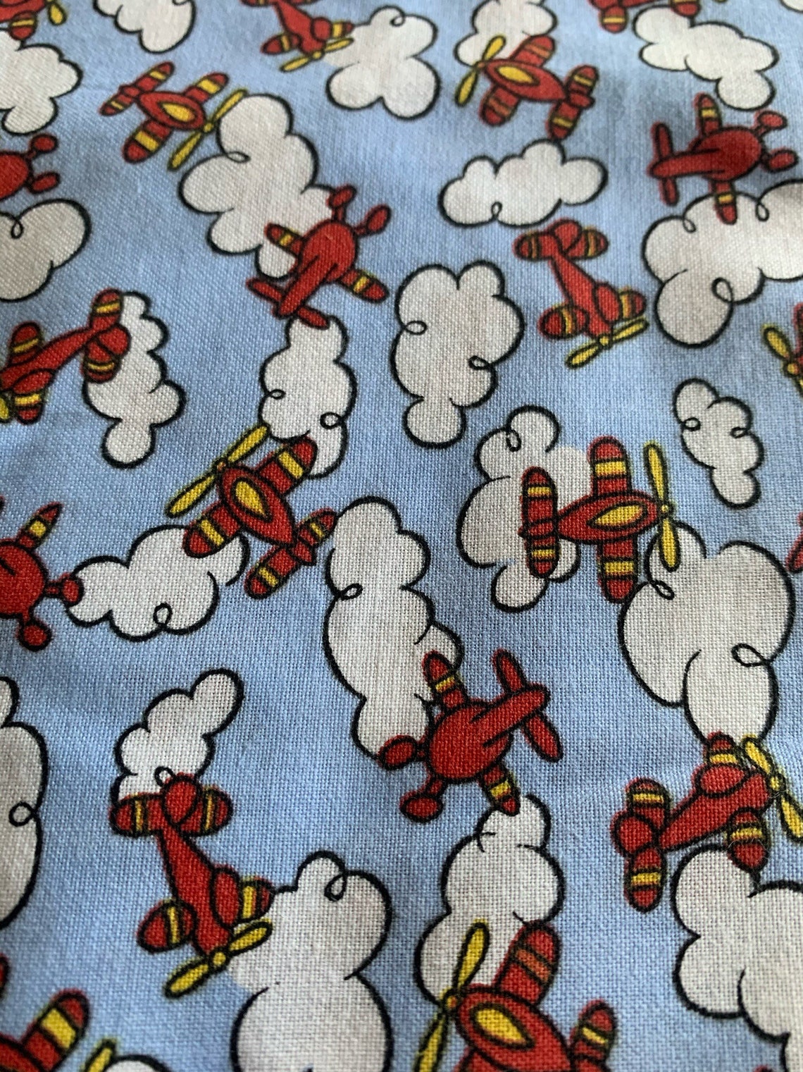 1/2 Yd Vintage Airplane Clouds Baby Nursery Cotton Fabric B3 Etsy