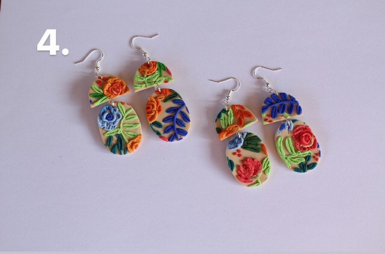 blue roses flower earrings clay earrings Roses Watercolour rose clay earrings multicoloured summer florals earrings