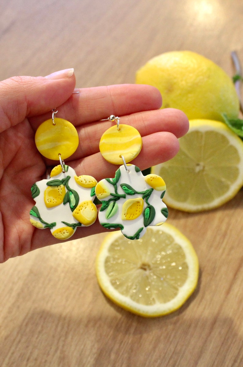Lemon Fruit Earrings Yellow Clay Earrings Lemon Earring Etsy UK