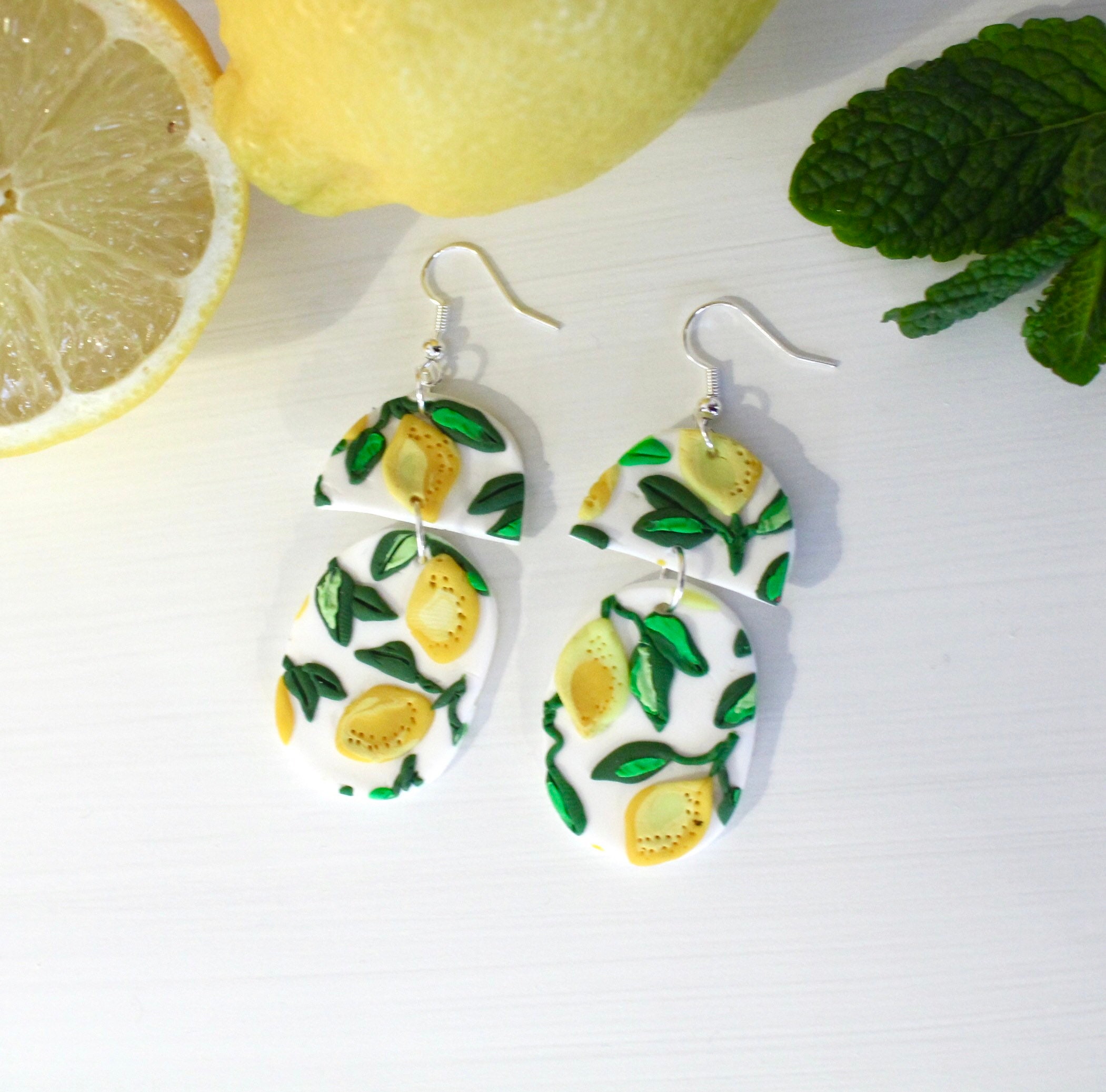 Lemon fruit earrings yellow clay earrings Lemon earring Etsy