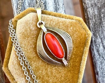 Vintage 1960s Teka Coral Anhänger Halskette: 835 Silber European Modernist Jewelry