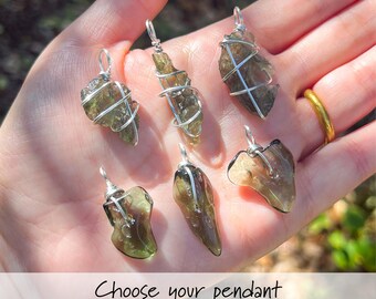Handmade Genuine Moldavite Silver Pendant | Rare Cosmic Tektite | choose your own
