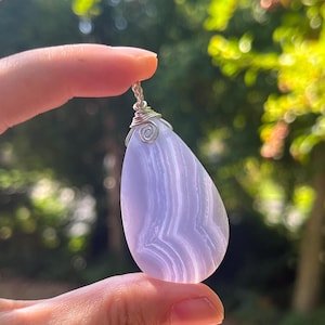 Blue Lace Agate Sterling Silver Pendant: Calming Energy, Throat Chakra