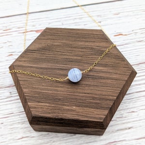 Minimalist Blue Lace Agate Gold-Filled / Silver Choker Necklace