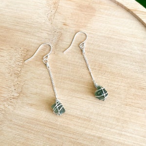 Genuine Moldavite Silver Handmade Earrings Dangle