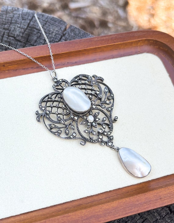 Antique Victorian Statement Silver Pendant with b… - image 3