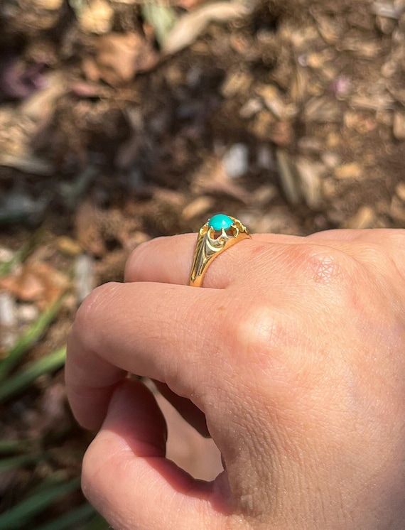 Antique Victorian Turquoise 18k Gold Belcher Ring… - image 6