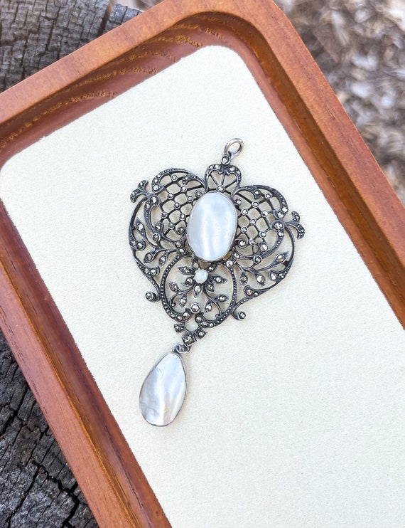 Antique Victorian Statement Silver Pendant with b… - image 4