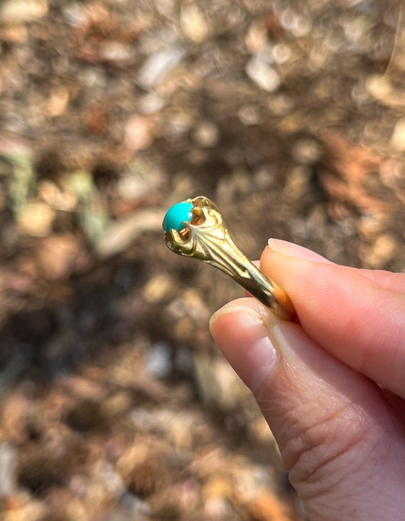 Antique Victorian Turquoise 18k Gold Belcher Ring… - image 5