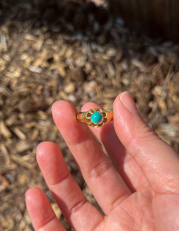 Antique Victorian Turquoise 18k Gold Belcher Ring… - image 4