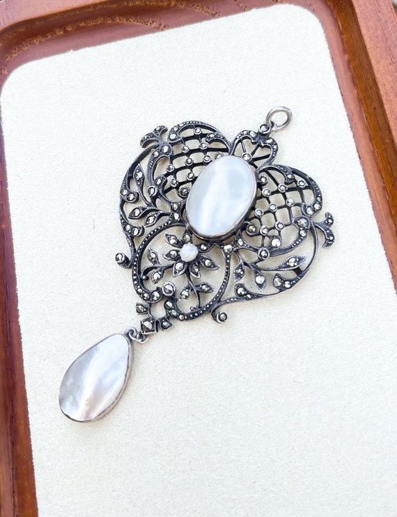 Antique Victorian Statement Silver Pendant with b… - image 2