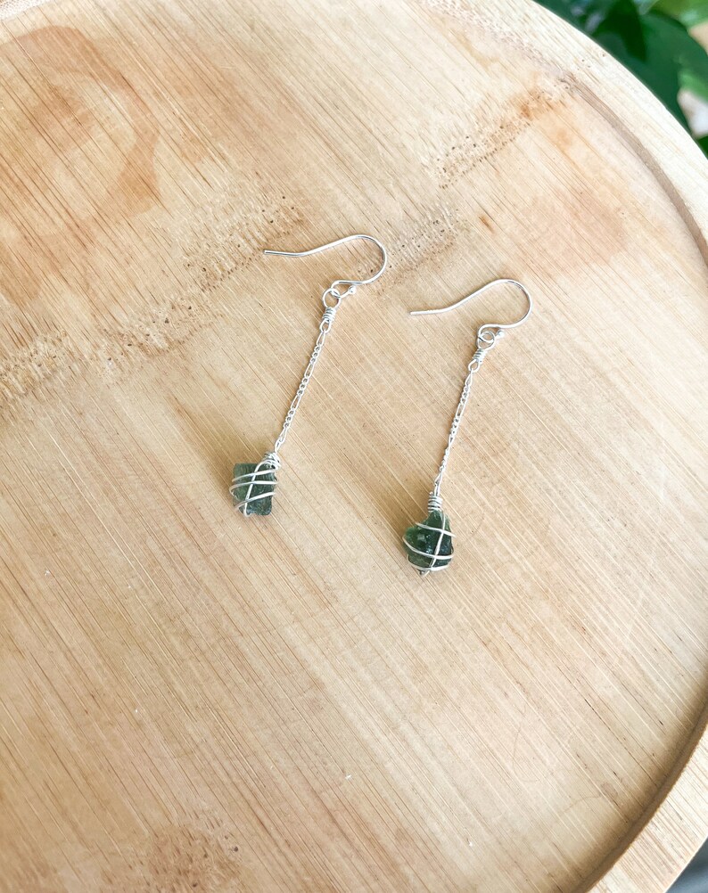 Genuine Moldavite Silver Handmade Earrings Dangle