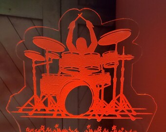 Drummer Acrylic Light Up - Personalized With Your Band's Name - Drummer Gift - Great Night-Light Color Changing Comes With Stand Cord Remote