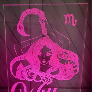 Scorpio Girl Zodiac Acrylic Light Up - Personalized With Name And Birthdate- Color Changing Comes With Stand Cord Remote, Zodiac Gifts