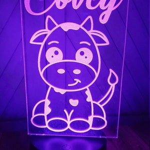 Cow Personalized Acrylic Light Up - Great Gift For The Cow Lover You Know- Color Changing Comes With Stand Cord Remote, Makes A Unique Gift.