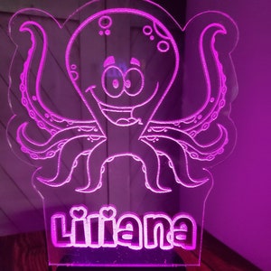 Octopus Personalized Acrylic Light-Up - Personalized With Your Name - Great Night-Light - Color Changing - Comes With Stand, Cord, & Remote