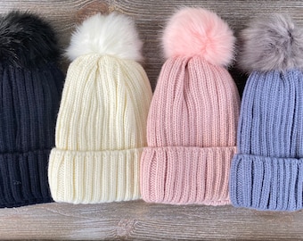 Winter Hat Beanie for Women | Soft Warm inside Lining | Pom Pom Classic Beanies | Winter Accessory | Gift for Her | Knit Hat | Crochet Hat