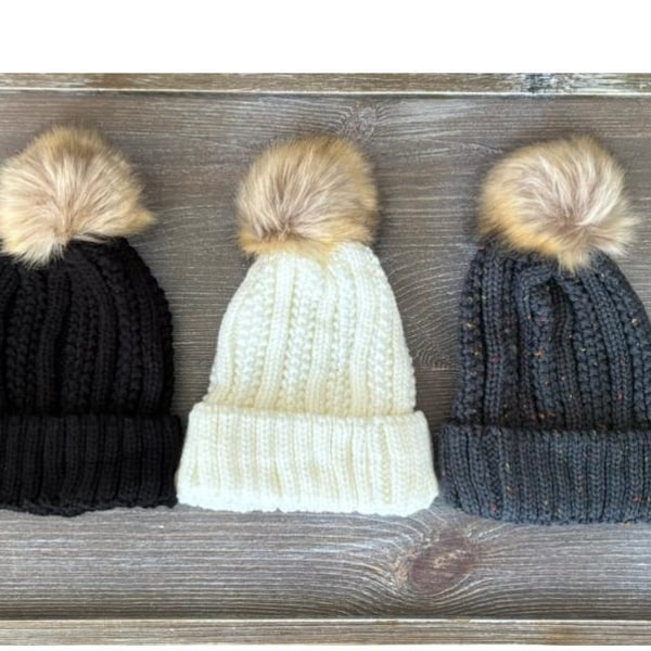 Winter Hat | Crochet Hat Beanie for Women | Removable Pom Pom | Pom Classic Beanies | Winter Hat | Gift for Her | Classic Knitted Hat