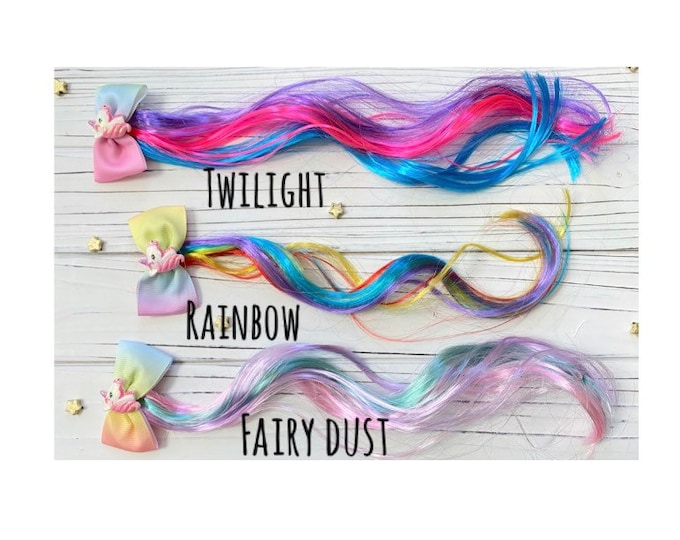 Unicorn Colored Hair Bow Clip Butterfly Girl Hair Pin Accessory Hair Extension | Birthday gift for Kids | Gift Packaged | Party Favor